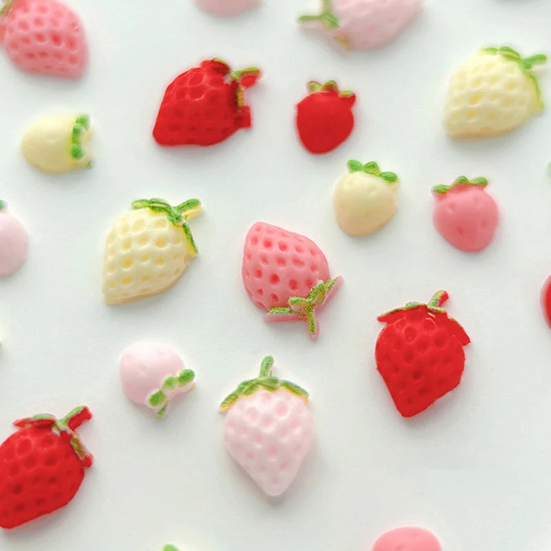 Sweet Strawberry Nail Charms 3D Resin Cartoon Fruits Rhinestones Qme