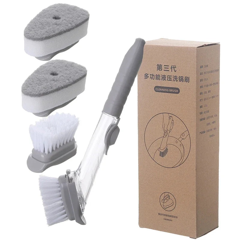 Kitchen Cleaning Brush 2 In 1 Long Handle Cleaing Brush with Removable Brush Sponge Dispenser Dishwashing Brush Kitchen Tools Qme 05