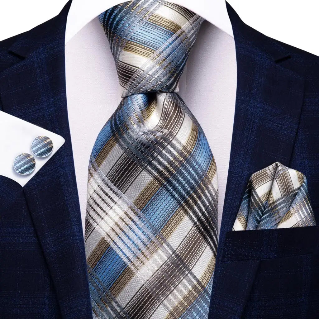 Hi-Tie Designer Mens Tie Luxury Handmade Geometric Necktie Silk Woven Tie Set For Men Business Wedding Neck Tie Square Cufflinks Qme SN-3470