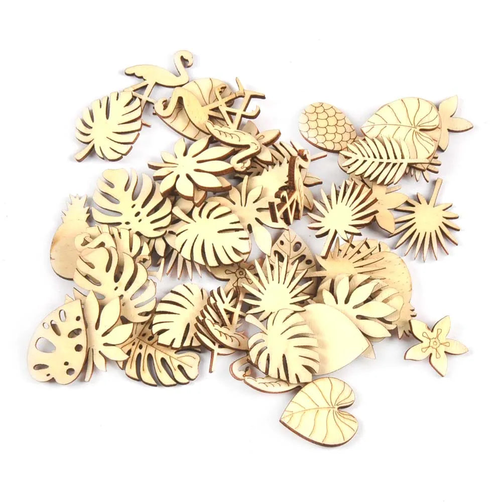 25Pcs Banana Leaf/Pineapple/Flamingo Wooden Crafts For DIY Supplies Handmade Scrapbooking Accessories Ornaments Home Decor c3294 Qme