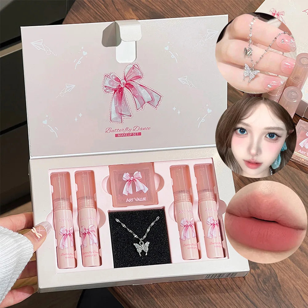 Art Value Butterfly Dance Box Four Lip Glaze Blush Necklace Mud Qme
