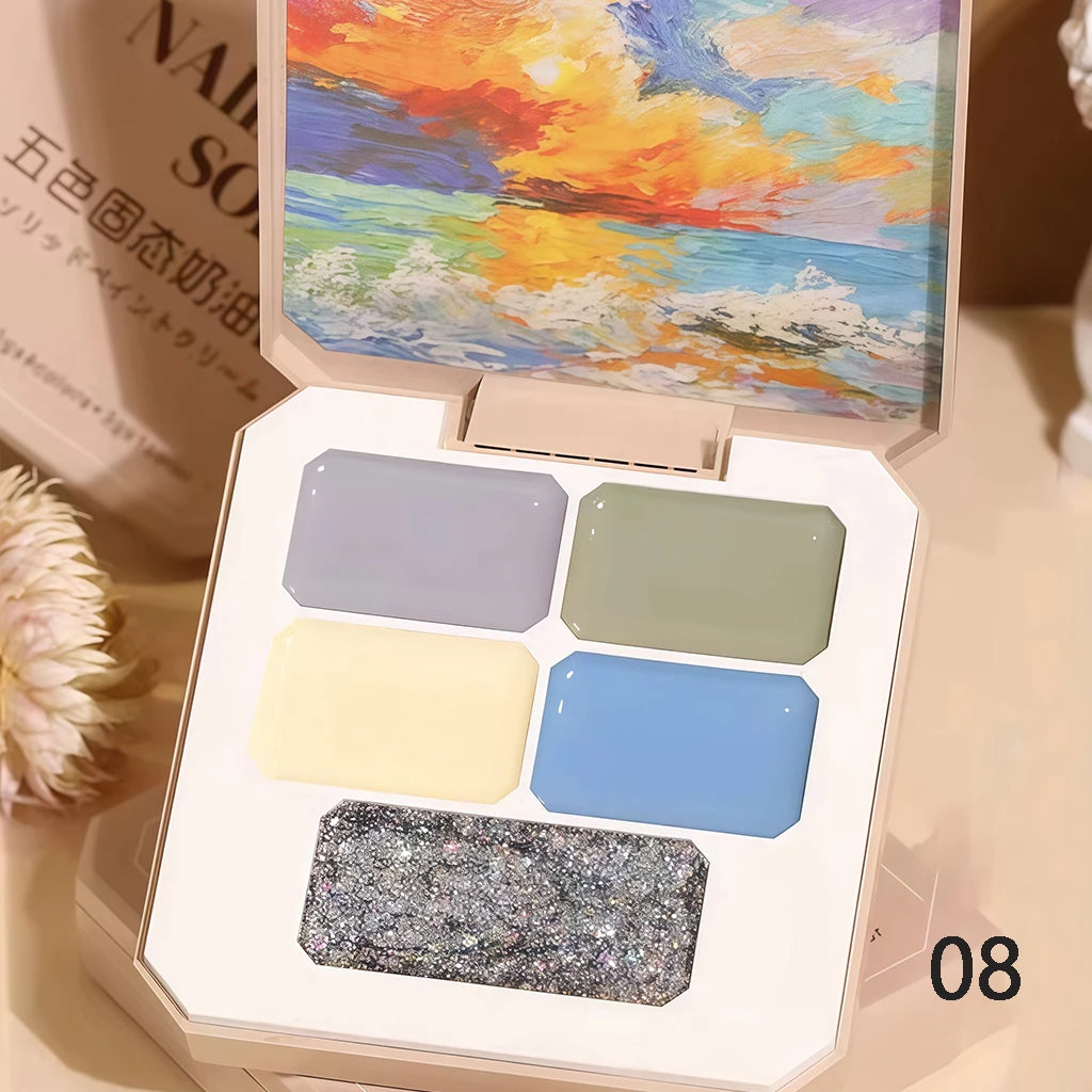 5 Colors Solid Gel Palette Japanese Nail Cream Mud Painting Art Qme 08