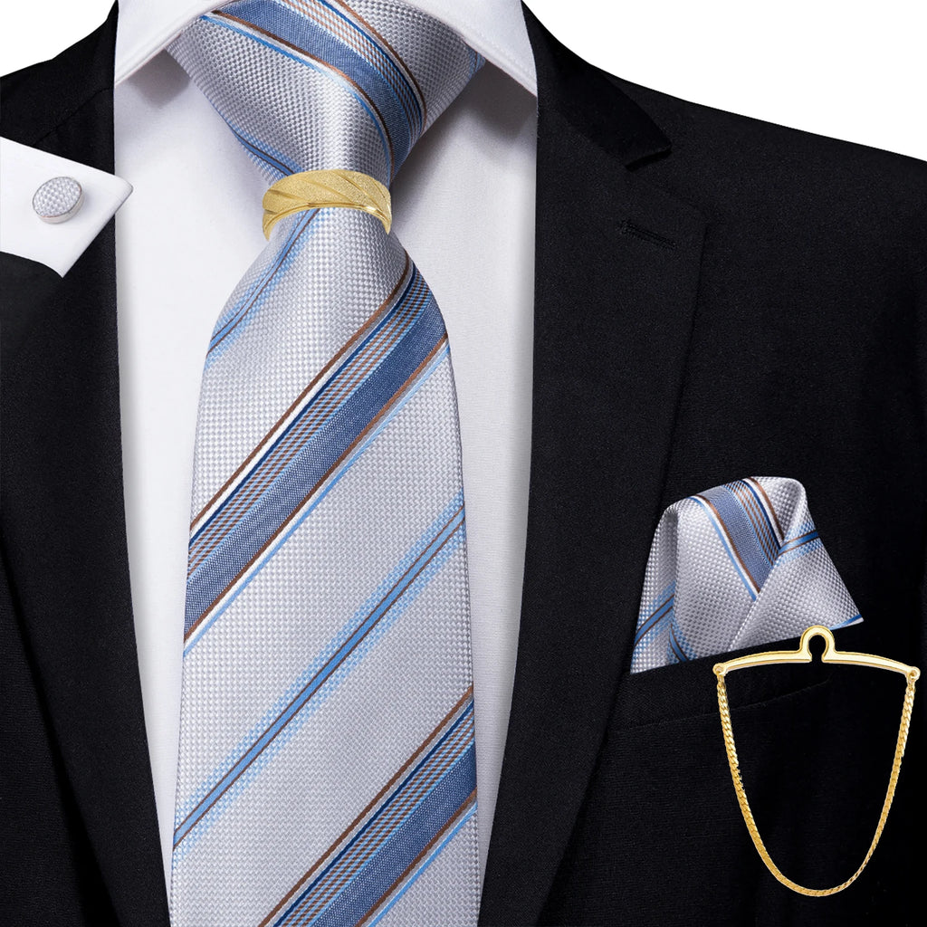 Hi-Tie 5PCS Mens Necktie With Hankie Cuffs Ring Chain-Gift Tie Set Fit Wedding Prom Office Fashion Design Quality Dropshipping Qme N-3116-DPTJ01-LZ01