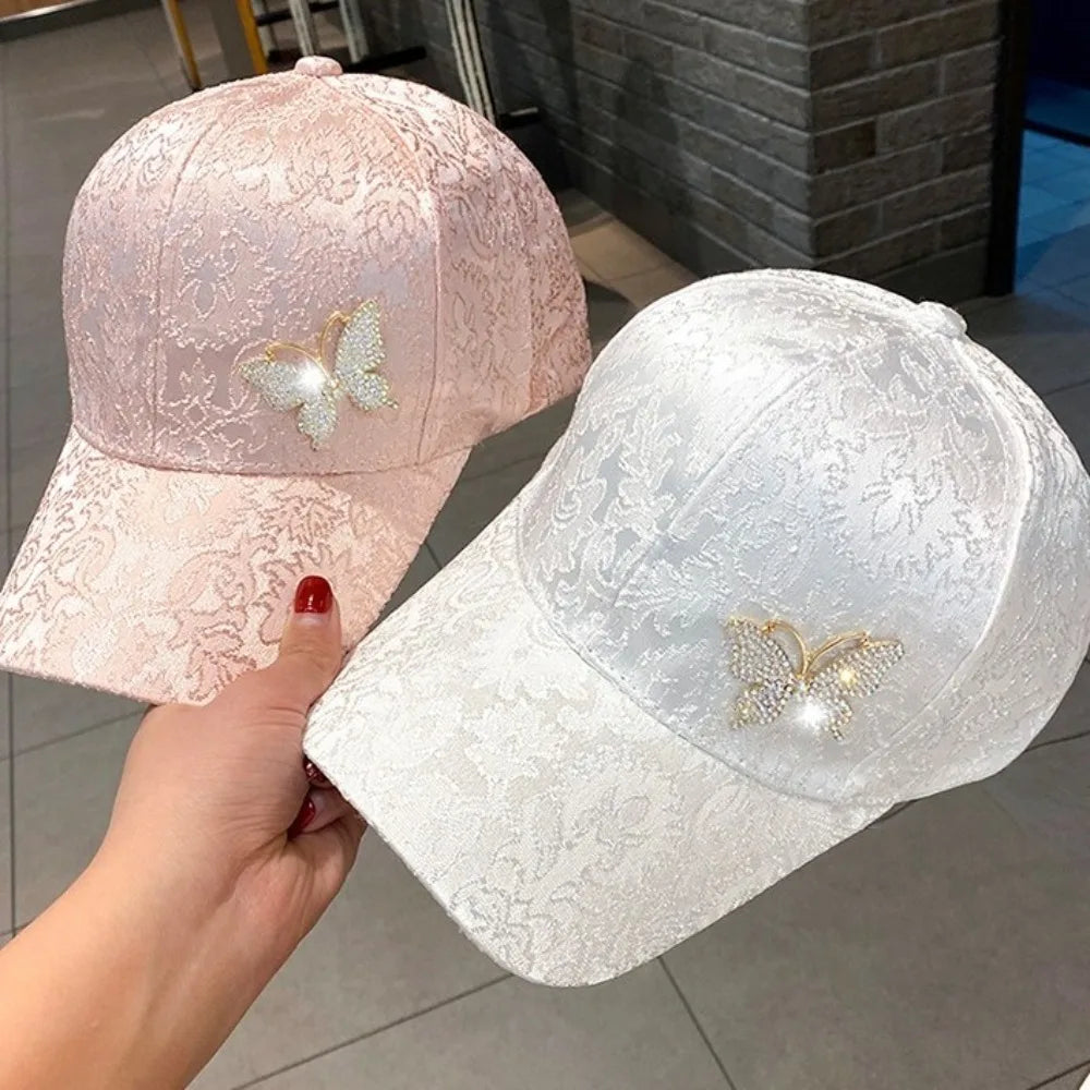 Solid Color Rhinestone Baseball Hat Sun Protection Breathable Sunscreen Peaked Cap Adjustable Korean Style Women Sun Cap Women Qme