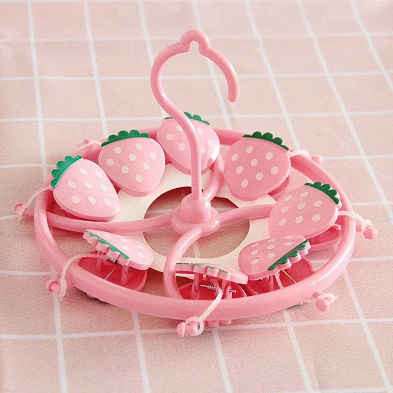 Lovely Strawberry Clothes Dryer Hanger Windproof Socks Underwear Drying Rack Household Heart Storage Laundry Rack Home Qme