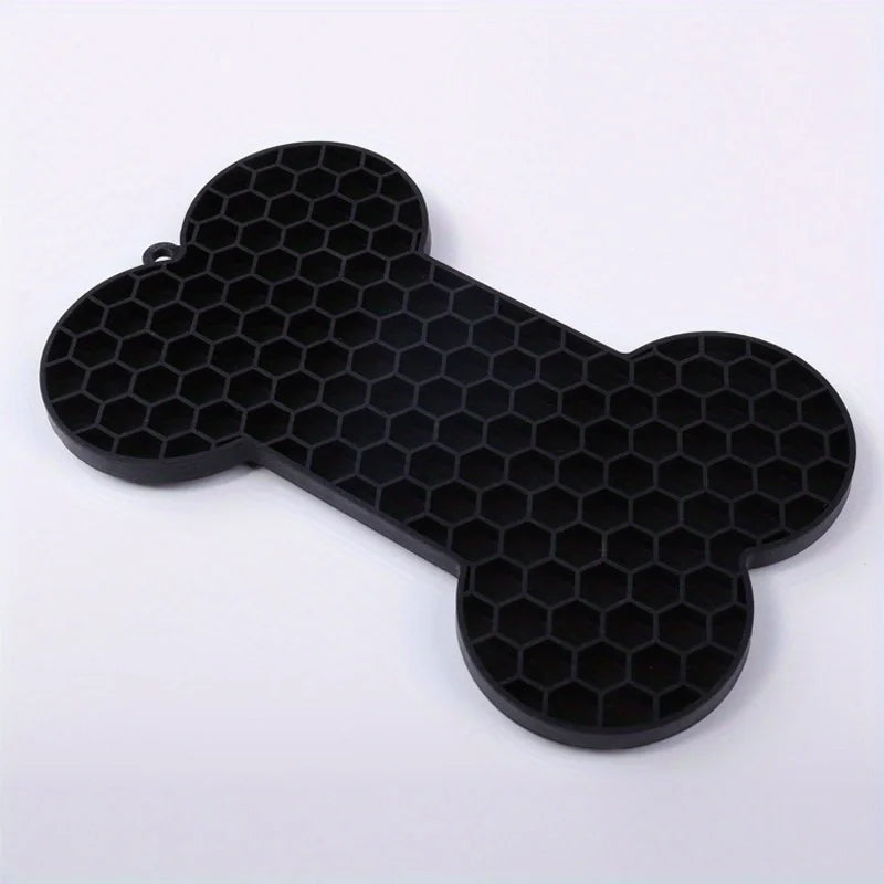Dog Slow Food Pad Bone Silicone Pet Licking Pad Mat Placemats Pet Supplies Feeding Dog Cats Dogs Supplies Qme Black