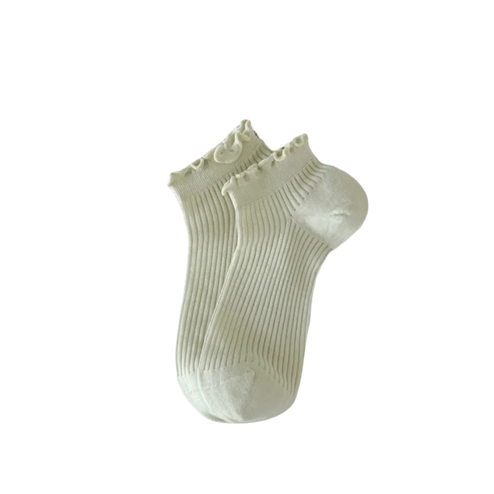 Korean Fashion Candy Ankle Socks Ruffle Mid-calf Women's Breathable Qme Green One Size