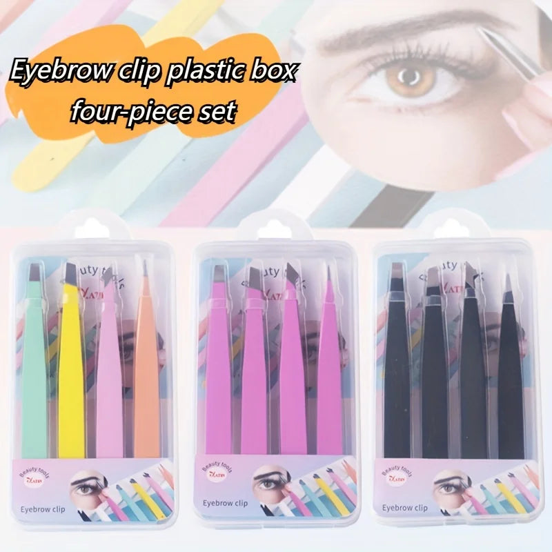 4Pcs Stainless Steel High-Quality Eyebrow Tweezer, Multifunctional Slanted Brow Clips for Fine Hairs Removal Qme