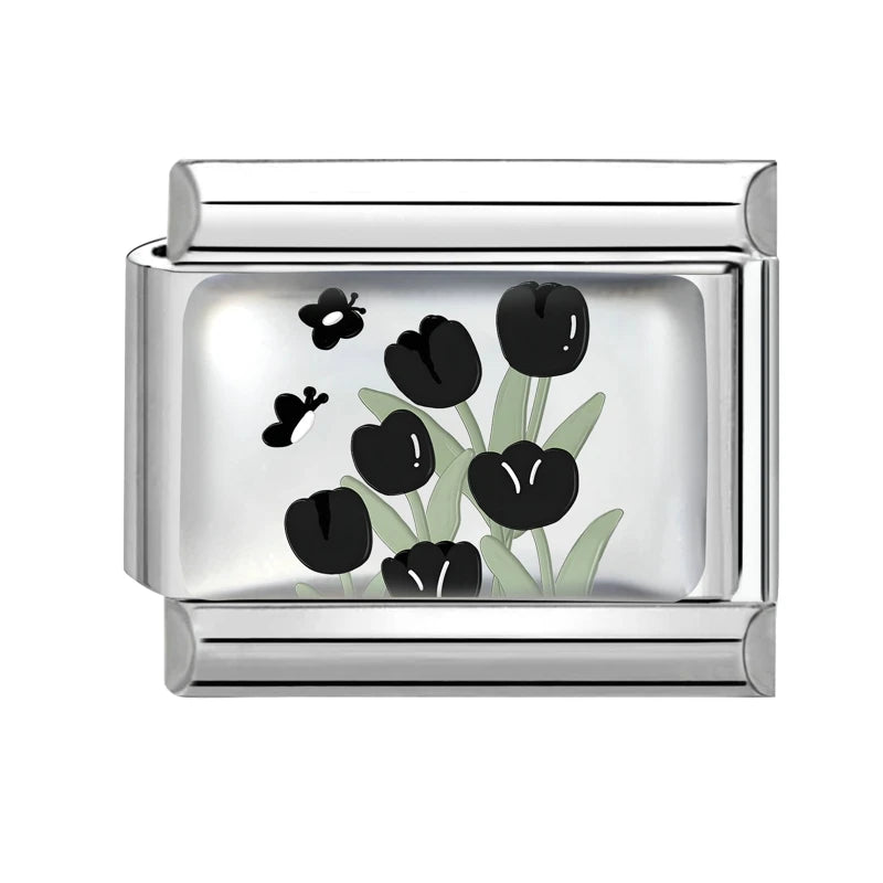 Colorful Brilliant Flowers Sunflower Lotus Tulip Charm Italian Link Fit 9mm Stainless Steel Bangles DIY Making Jewelry Bracelets Qme Style 4