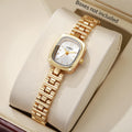 Women's Small Square Watch, Gold Tone with Silver Dial, Everyday Wear Qme Gold White No Box