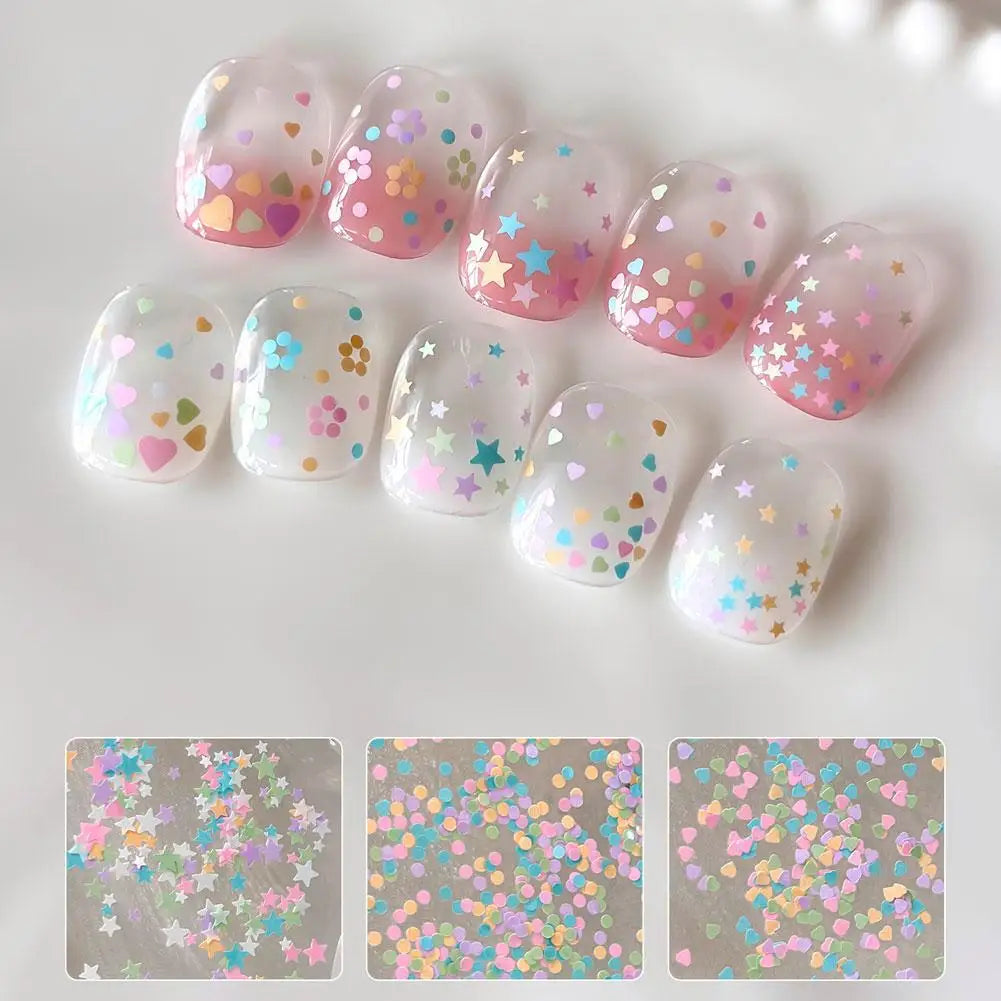 1 Box Colorful Heart Star Glitter Nails Flakes Sparkling Diamond Qme