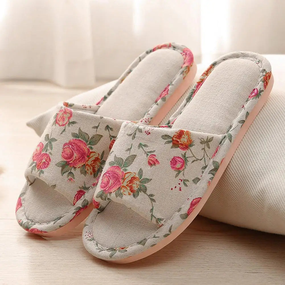 Fashion Floral Slippers Women Casual Comfortable Indoor Home Flat Shoes Anti Slip Sandals Spring Autumn September Essential Qme