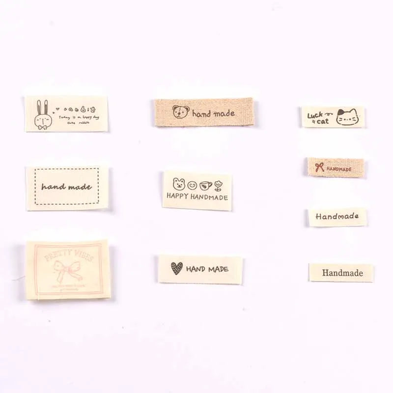 50Pcs 10-53mm Assorted "Handmade" Cute Animal Fabric Labels, Sew On Tags for DIY Clothes Crafts cp4317 Qme 10-53mm-mix