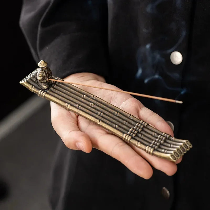Metal Incense Stick Burner Ancient Style Boat Shape Incense Stick Holder Classical Elegance Aromatherapy Ornament Qme bamboo