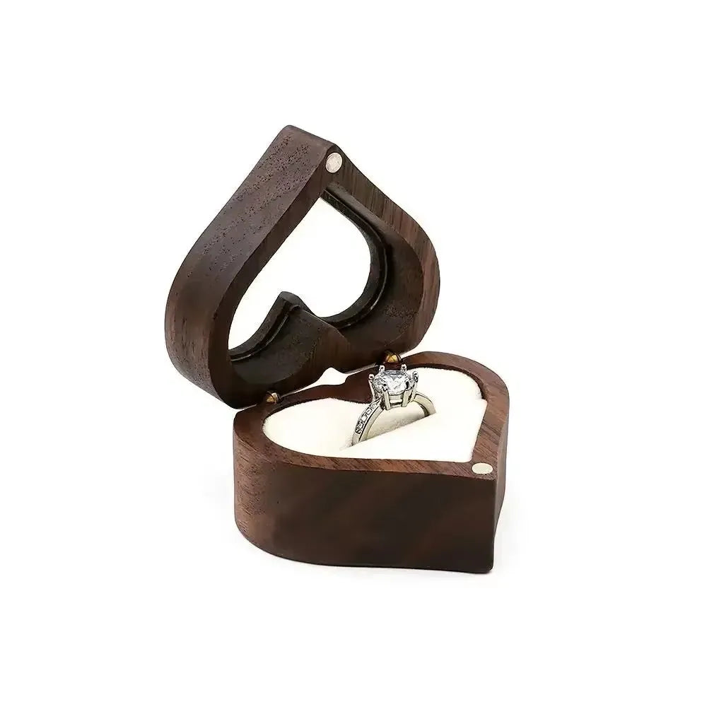 Premium Solid Wood Jewelry Organizer (Black Walnut) - Jewelry Display for Earrings & Couples Rings Jewelry Case Valentine Gift Qme Windowed Heart Wht S