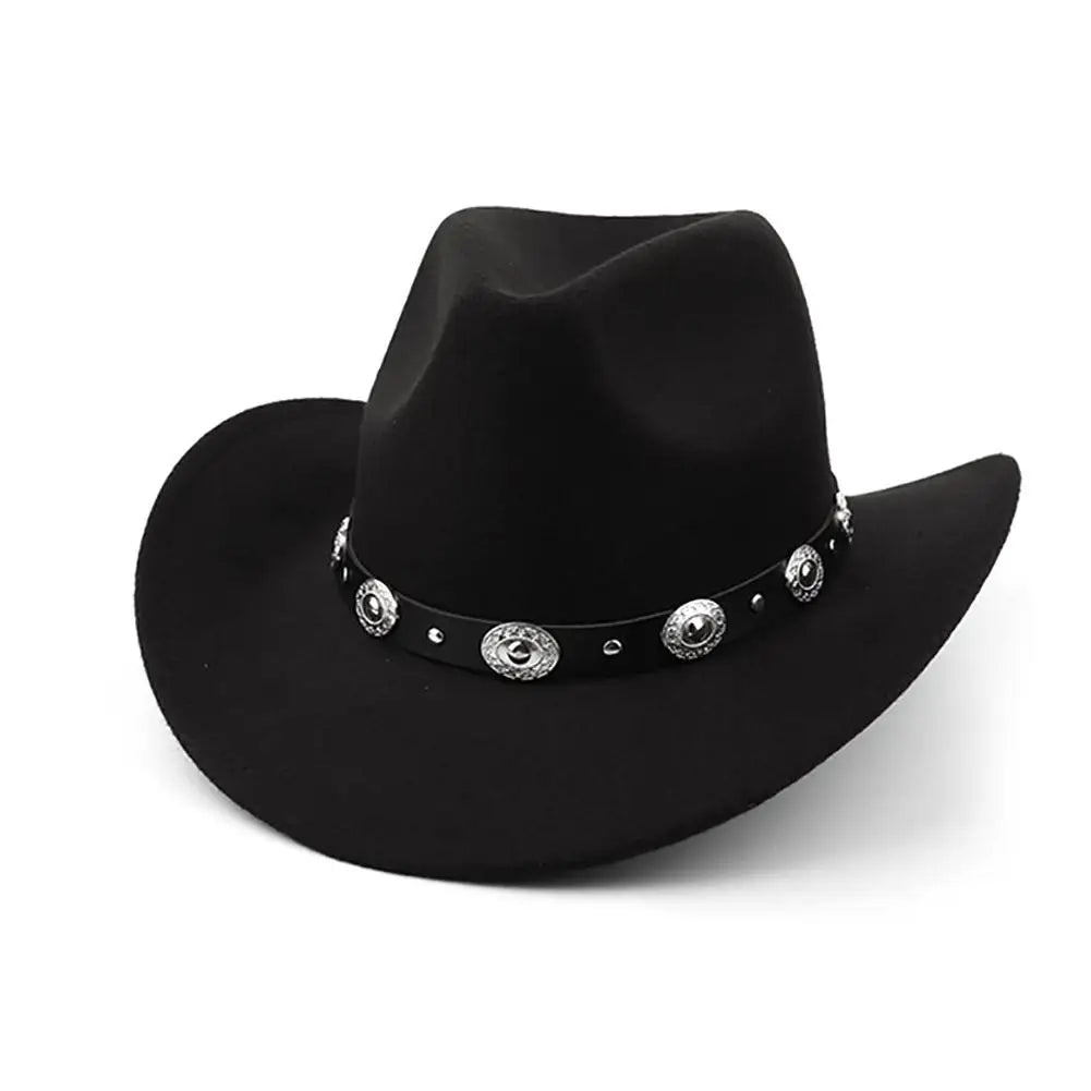 NEW Fashion Black Western Cowboy Classic Comfortable Roll Up Brim Belt Buckle Cowgirl Fedora Cowgirl Sombrero Hat Decoration Qme A