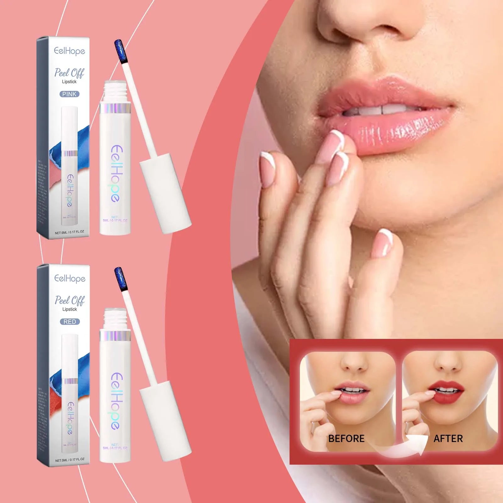 Eelhope Tearable Lipstick Lip Gloss Lip Liner Tattoo Waterproof Long Lasting Lip Glaze Matte Lip Tint Red Pink Makeup Cosmetic Qme