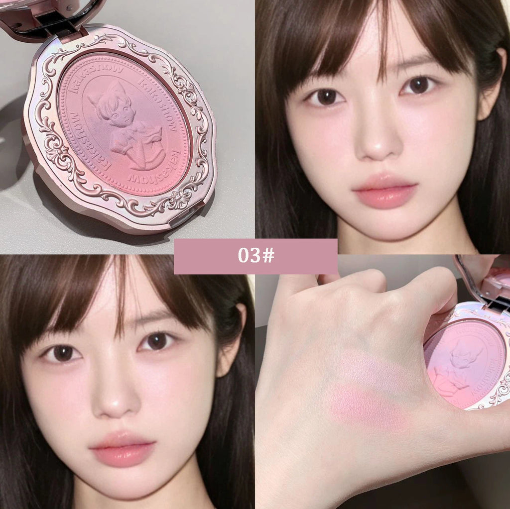 3 Colors Matte Embossed Blush High Pigmented Makeup Brightening Cheek Purple Blush Palette Pink Peach Natural Color Rendering Qme 03