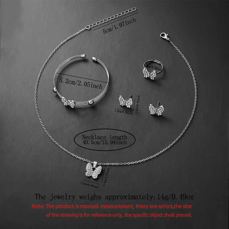 6pcs set of women's fashionable sports and leisure electronic watches, gorgeous butterfly bracelets, necklaces, earrings, rings Qme