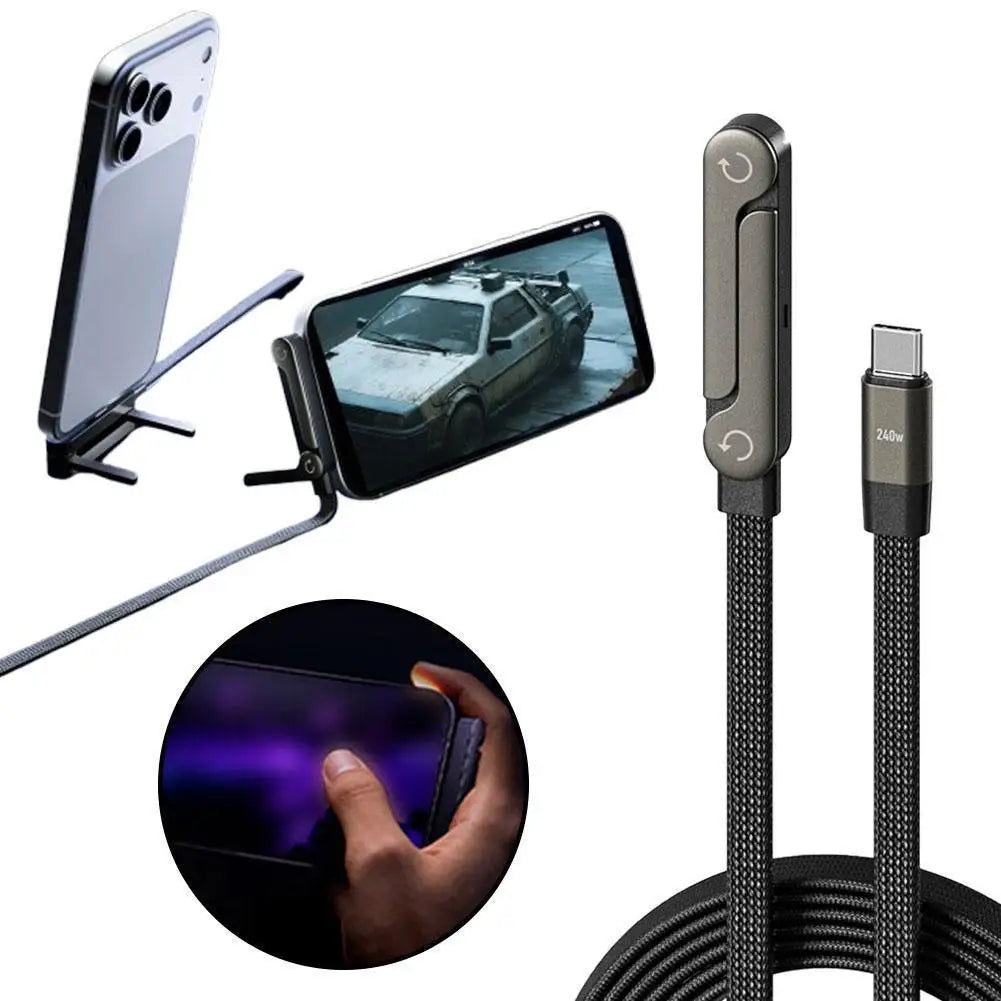240W Fast Charging Foldable Phone Holder Data Cable Fast Charging Multi Charger Cord With Type C 2-in-1 Foldable Data Cable Qme
