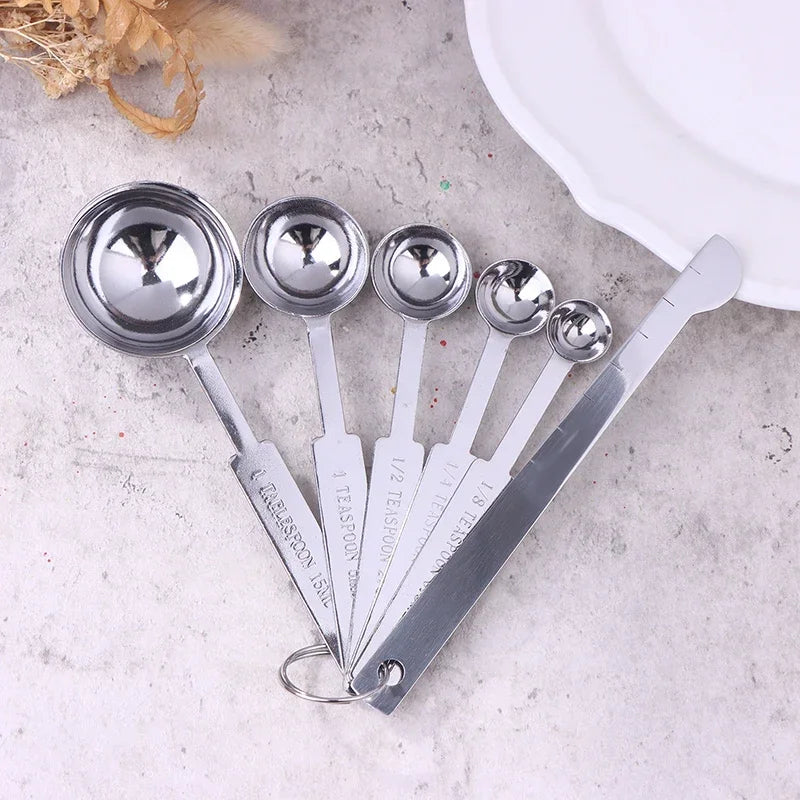 5/6Pcs Measuring Spoons Stackable Kitchen Measuring Spoon Set Stainless Steel Measuring Scoops Set Kitchen Baking Tool Qme