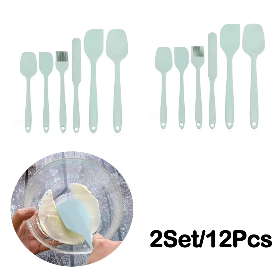 6 Silicone Spatula Food Grade Non Stick Heat Resistant Spatulas Qme 2Set light green