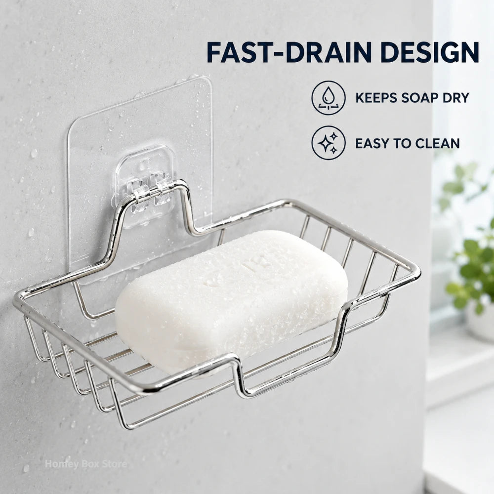 Self Adhesive Stainless Steel Soap Dish 1/3/5Pcs Wall Mounted Soap Drain Rack Bathroom Shower Soap Holder Storage Organizer Qme