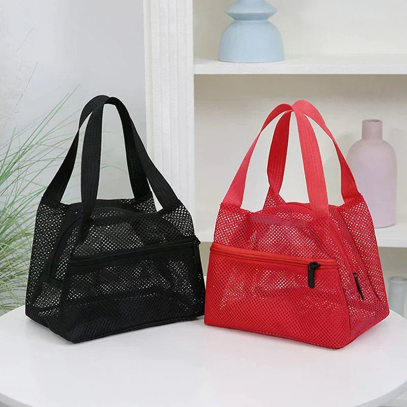 Fashion Solid Color Mesh Handbag Travel Toiletry Bag Large Capacity Cosmetic Bag Portable Sports Swimming Storage Bags Qme