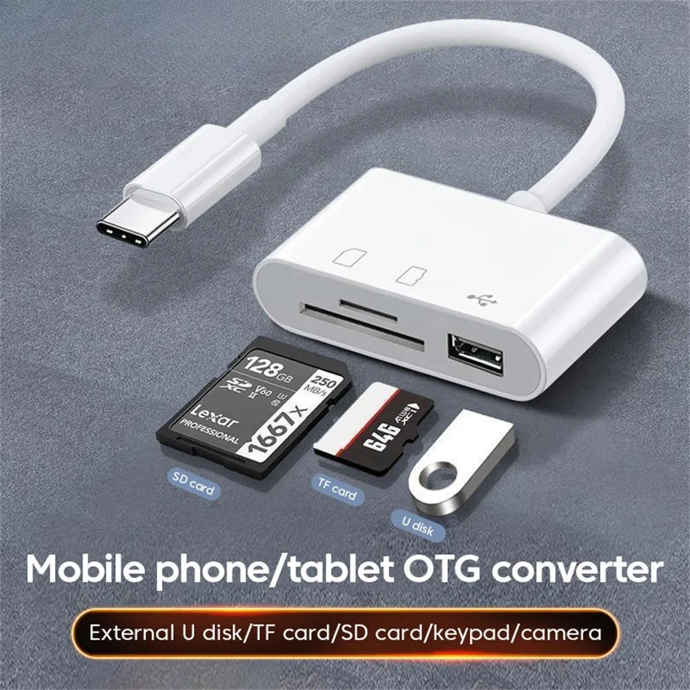 Type C Card Reader 3 in 1 Hubs Multi Port TF CF SD Memory Card Reader USB Hub Converter for Phone Samsung Xiaomi USB C Adapter Qme