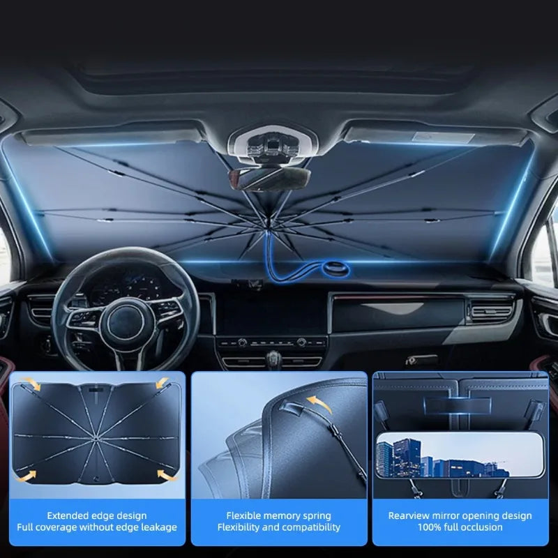 2024 Upgraded Car Windshield Sun Shade Umbrella Foldable Car Sunshade Front Window Cover for UV Ray Block & Sun Heat Protection Qme