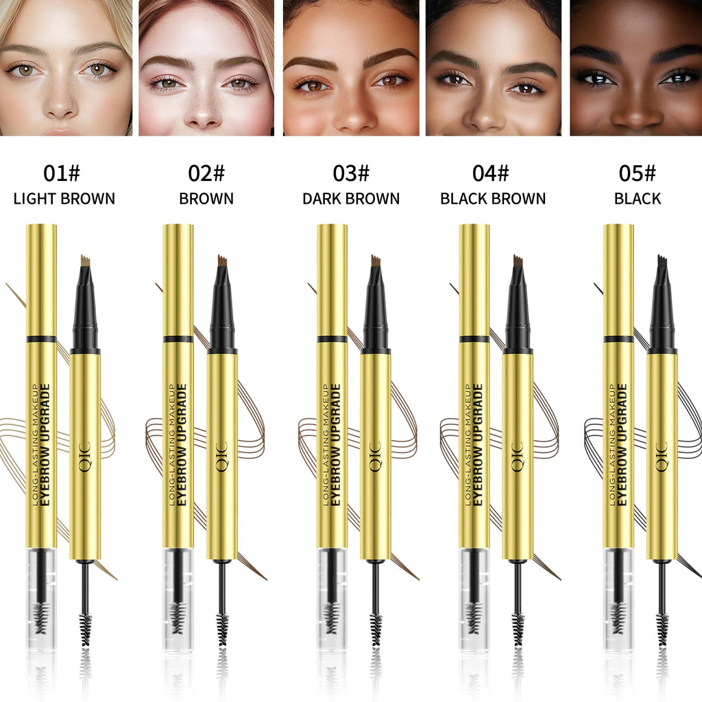 5 Colors 1pc Eyebrow Pen Waterproof 4 Split Tip Eyebrows Pen Eyebrow Tattoo Pen Waterproof Liquid Black Eyebrow Makeup Pencil Qme