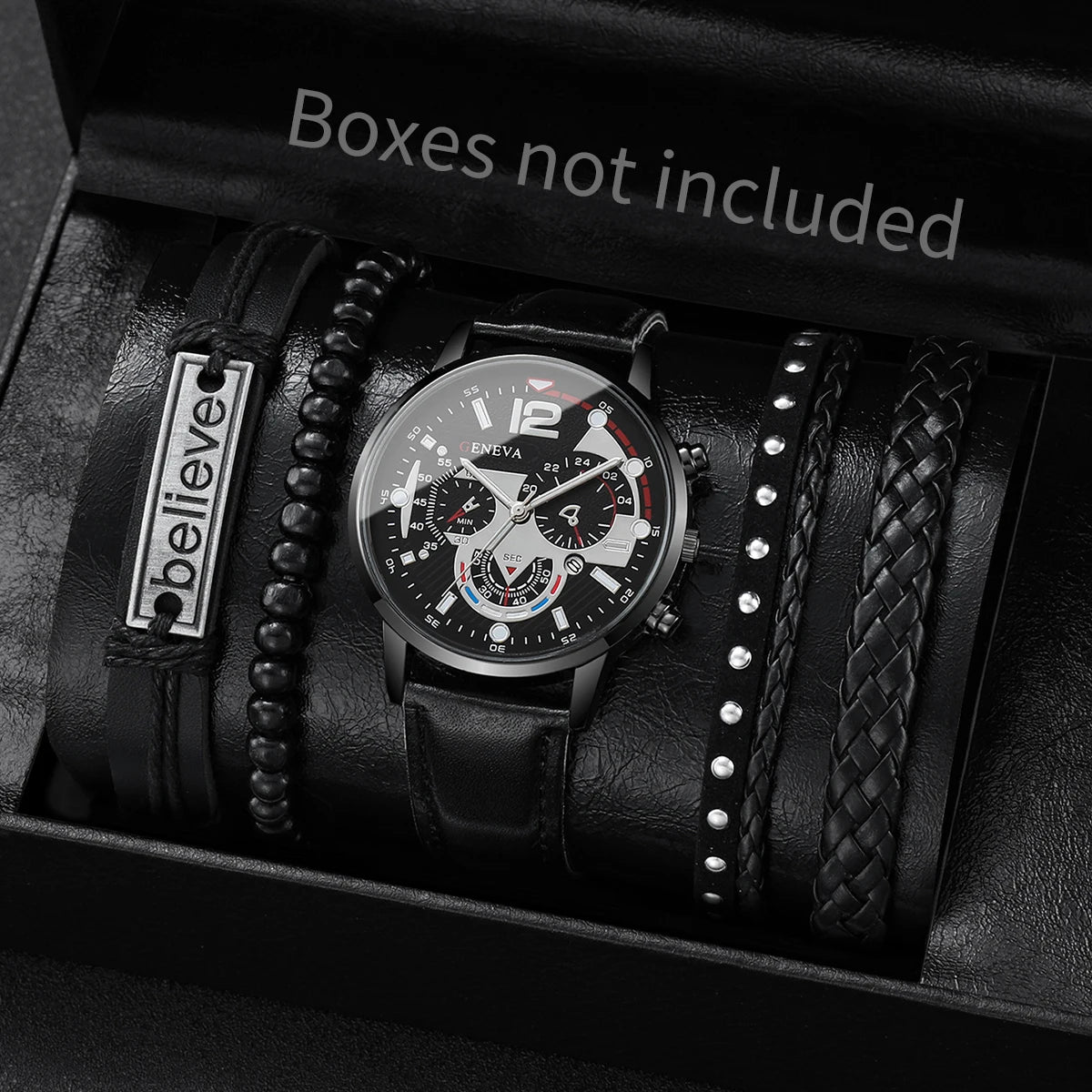 4/5 men's business watch strap set, fashionable men's leather watch (without box) Qme 1