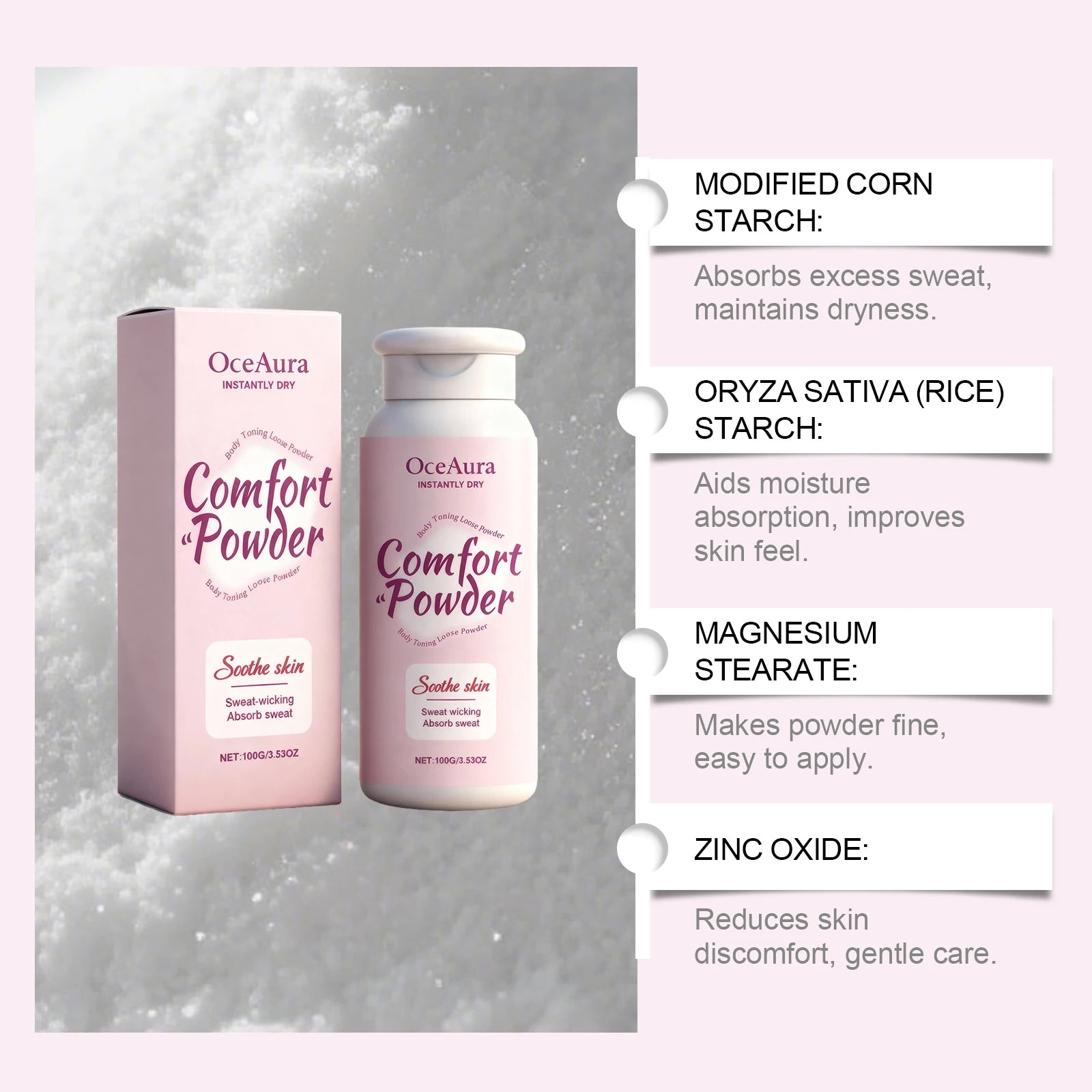 Comfort Powder All Over Body Powder Sweat Wicking Odor Resistant Chafing Prevention Talc-Free Dry Comfort for Women & Men Qme