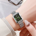 2024 marca quente pulseira de aço inoxidável relógio feminino presente luxo quartzo relógio de pulso estudante moda simples Qme silver-green