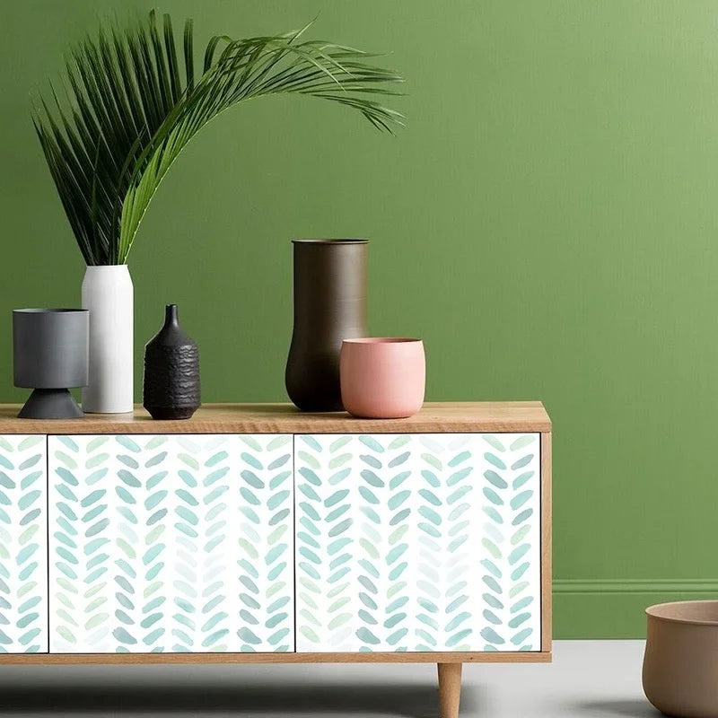 Green White Wallpaper Peel Stick Boho Contact Paper Cabinets Leaf Qme