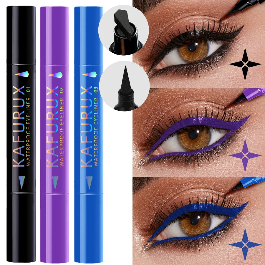 3 Colors Double Head Star Seal Eyeliner Waterproof Stamp Pen Black Qme
