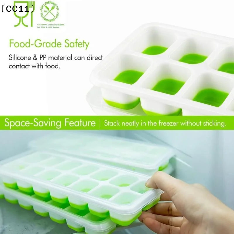 14-Grid Ice Cube Trays Silicone Mold Removable Lid DIY Homemade Qme