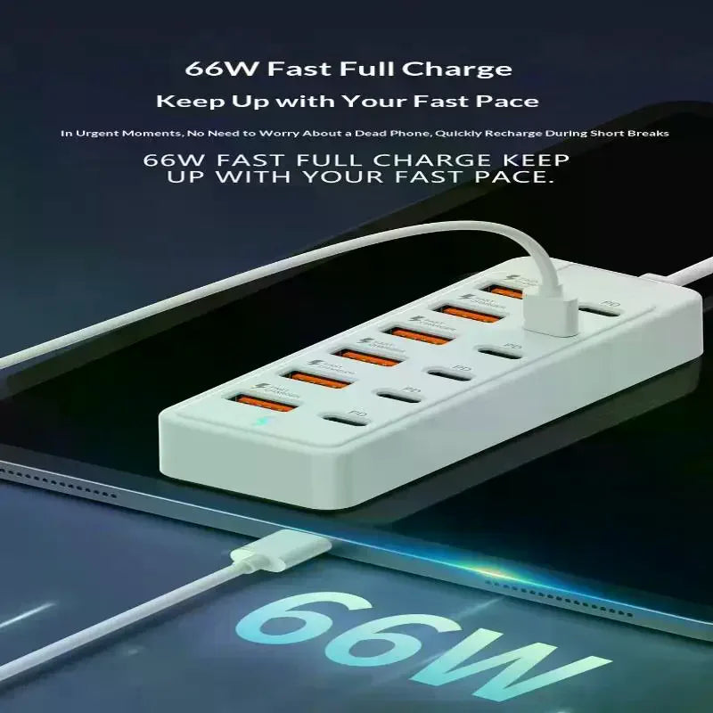 1 Power Strip Multi Port USB Charger Station Wall Desktop Adapter 6 C Qme