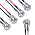 5Pcs 12mm Round Head Momentary Push Button Switch Stainless Normal Open With Pre-Welded Cable One On-Off Used For Auto And Boats Qme 5PCS