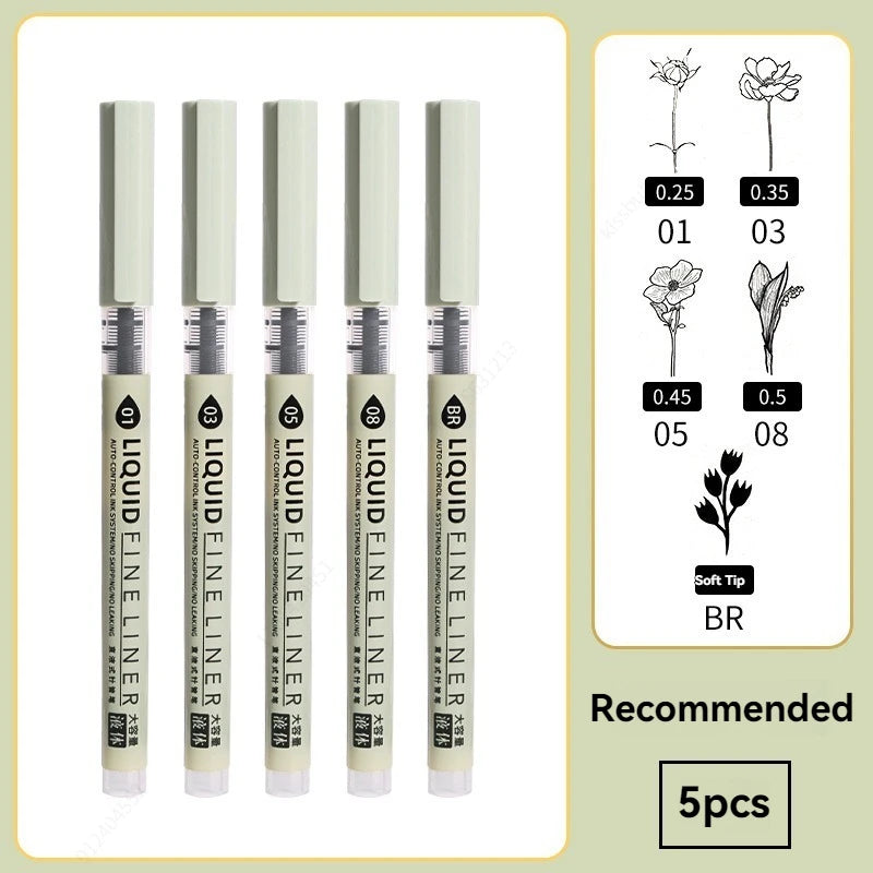 12 Tibs Black Pen Fine Line Sketching Marker Different Tips Fineliner Drawing Pens Manga Art Marker Calligraphy Set Supplies Qme Commonly used 5 Pcs