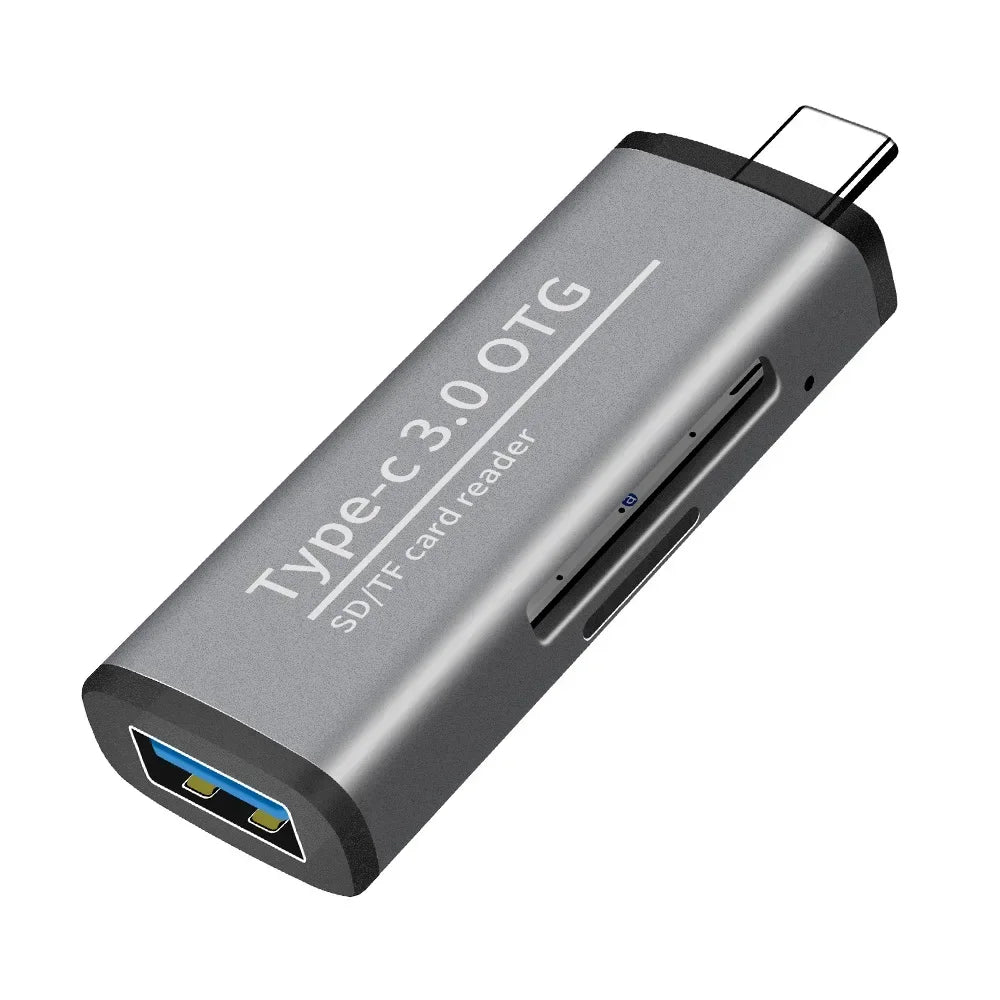 Multi-functional Type C OTG Card Reader with USB Female Interface for PC USB 3.0 Read TF Memory Card Reader Adapter Computer Qme TYPE-C3.1 gray