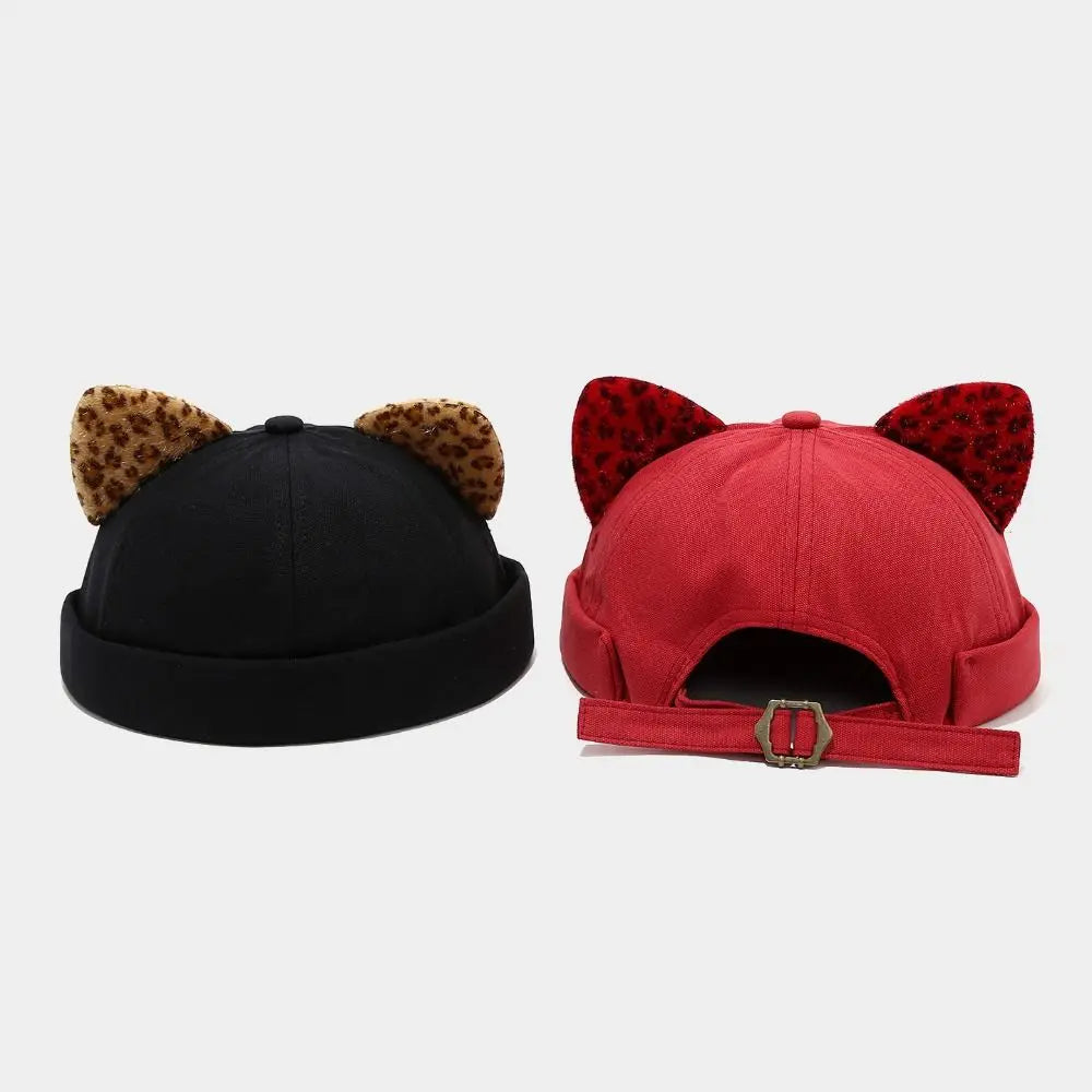Simple Cute Cat Ears Brimless Hat Sweet Breathable Dome Melon Cap Qme
