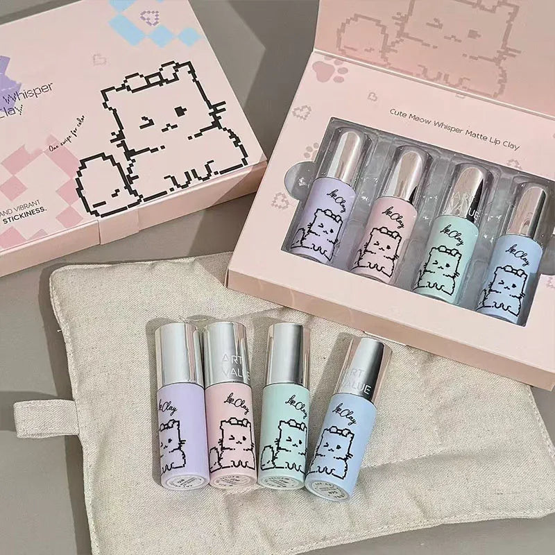 Lip Mud Kawaii Cat Velvet Nude Lipstick Matte Texture Silky Easy Qme