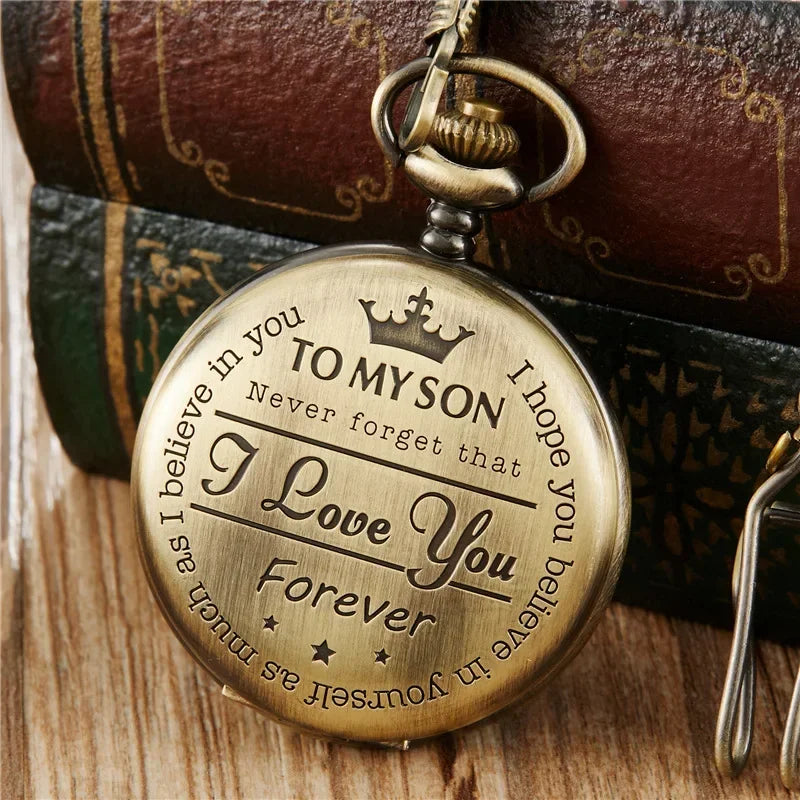 Pocket watch TO MY SON, Husband, GRANDPA carved retro quartz pocket watch pendant retro pocket watch Qme