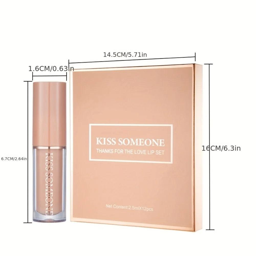 12pcs/1set Matte Lipstick Set Petansy Liquid Lipstick Kit Long Lasting Waterproof Lip Gloss Set with Gift Box Qme