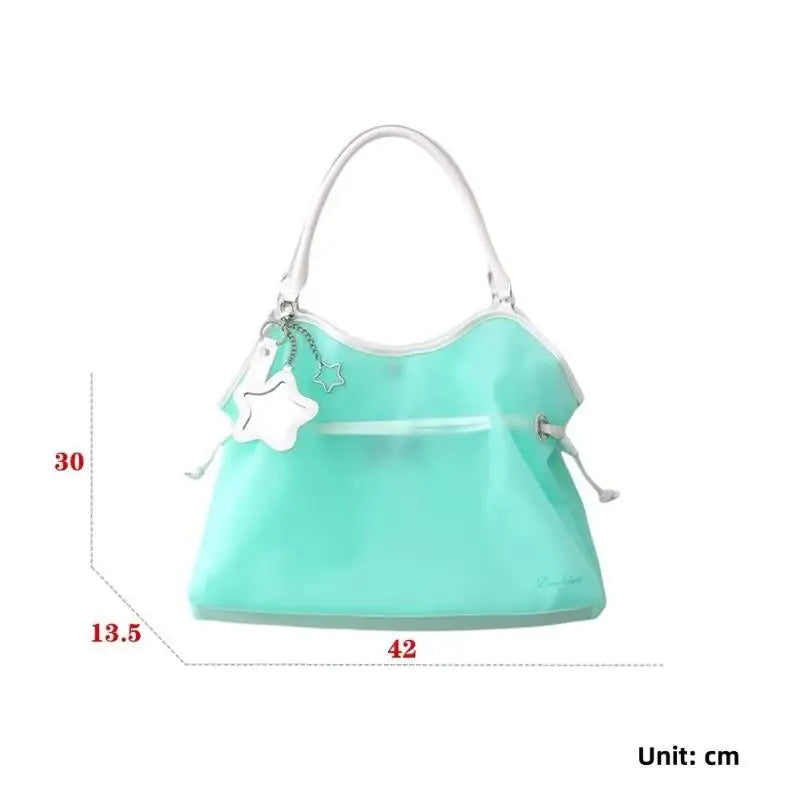 Candy Color Transparent Waterproof Pvc Handbag Fashion Large Capacity Jelly Bag Portable Shoulder Bag Trendy Storage Bags Qme B