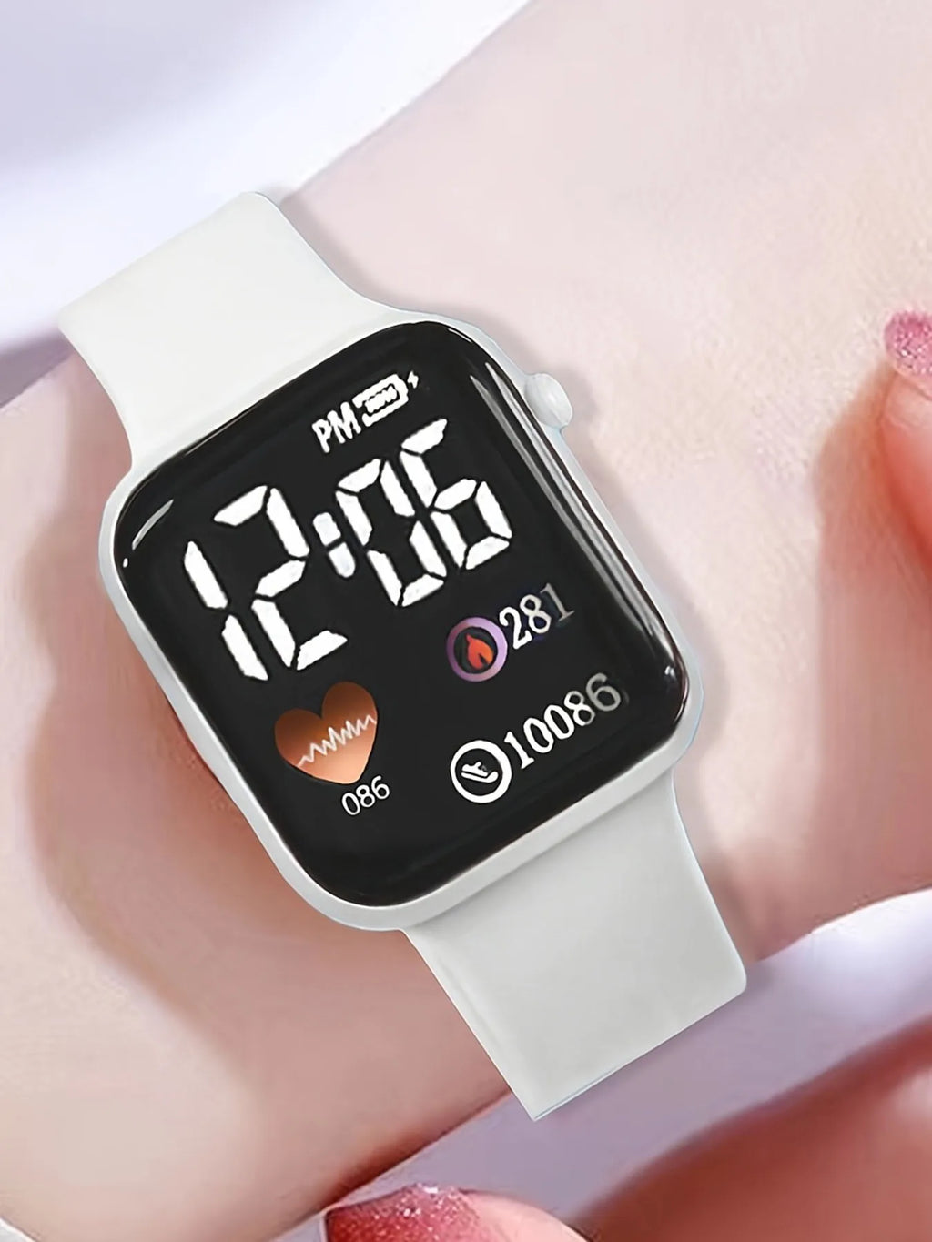 White silicone electronic watch + Sparkle butterfly jewelry, sweet and edgy Qme