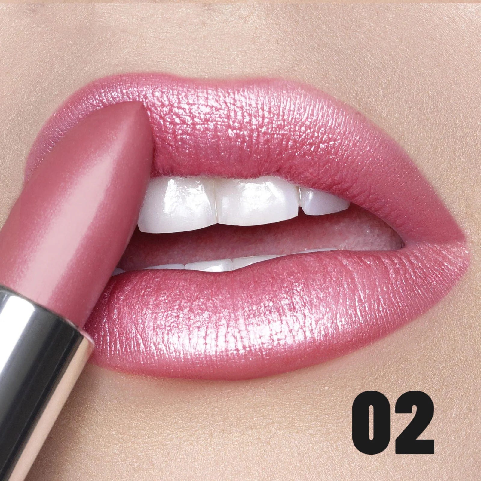 High-Pigment Metallic Lipstick Waterproof Long-Lasting Frosted Bronze with Gold Shimmer Moisturizing Matte Lip Gloss Cosmetics Qme 02