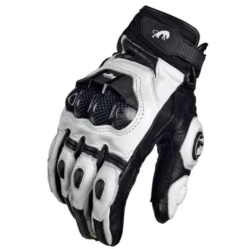 Mens Women 4 Season Driving Supertech Black/White Motorcycle Leather Gloves Racing Glove Motorbike Cowhide Racing Bike Knight Qme leather white XL