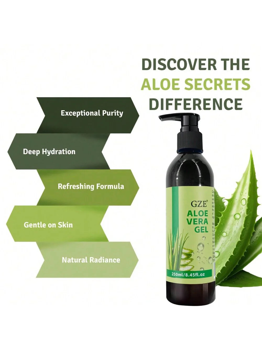 GZE Aloe Vera Gel Boosts Skin Vitality & Hair Hydration & Frizz Control, Sensitive Skin Deeply Moisturizes & Nourishes Qme